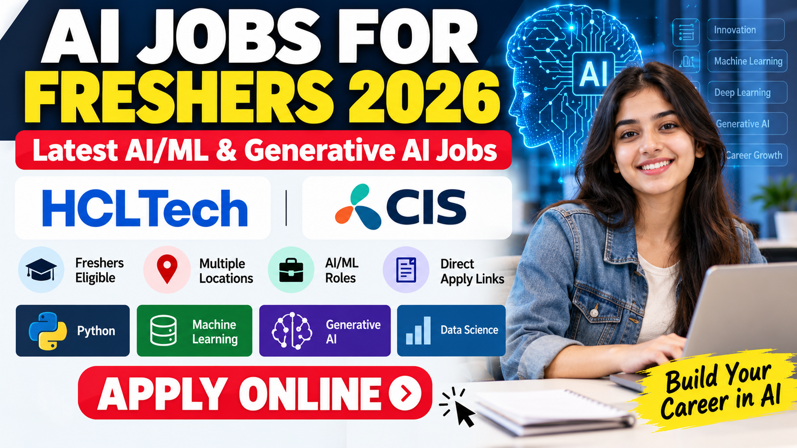 AI Jobs for Freshers 2026 in India – AI/ML Careers and Apply Online